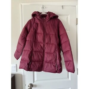 St John's Bay Women's Burgundy Coat w/Hood & Lined Pocket  Size XL